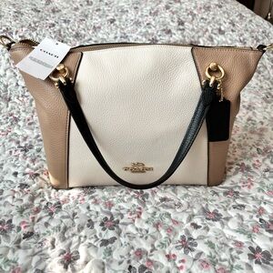 BRAND NEW Coach Kacey Satchel Leather Women’s Shoulder Handbag Beige Tan Cream